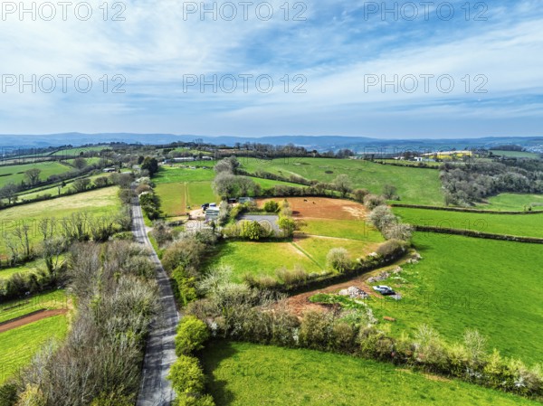 Farms and Fields over Torquay from a drone, Devon, England, United Kingdom, Europe