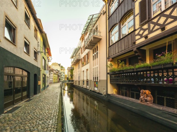 River channels in the city of streets in the city of Freiburg im Breisgau, Germany, Europe
