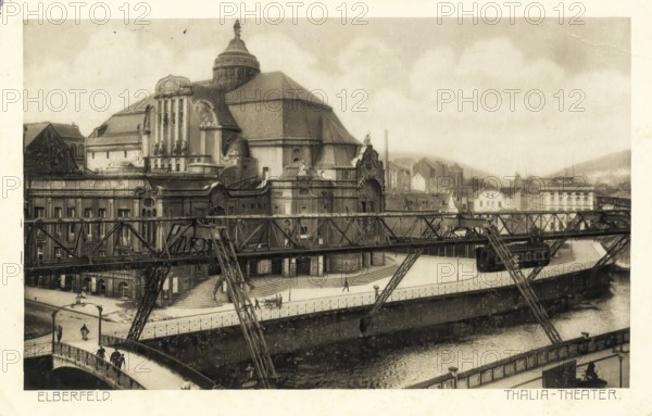 Historical postcard, picture postcard, suspension railway in Elberfeld, today Wuppertal, North Rhine-Westphalia, Germany, digitally enhanced reproduction of an original from around 1900, picture postcard, Europe