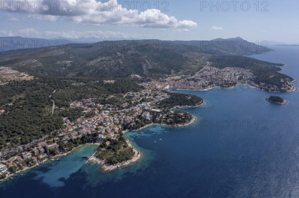 Aerial view, town of Hvar, island of Hvar, Dalmatia, Croatia, Europe