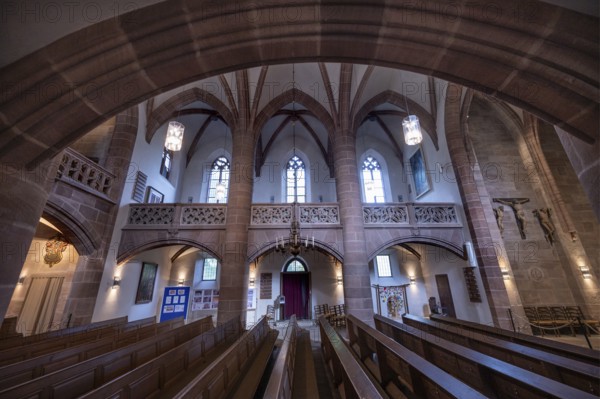 Galleries of St Nicholas and St Ulrich Church, nave built around 1400, Kirchenberg 15, Nuremberg-Mögeldorf, Middle Franconia, Bavaria, Germany, Europe