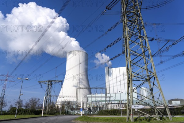 Cooling tower of the Duisburg-Walsum coal-fired power plant, combined heat and power plant operated by STEAG and EVN AG, 181 metres high, power plant unit 10, water vapour cloud, Duisburg, North Rhine-Westphalia, Germany, Europe