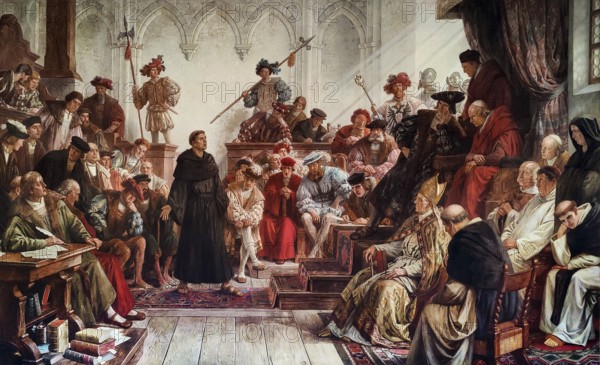 Martin Luther at the Diet of Worms in 1521, mural in the Kaisersaal Goslar by Hermann Wislicenus, Lower Saxony, Germany, Europe