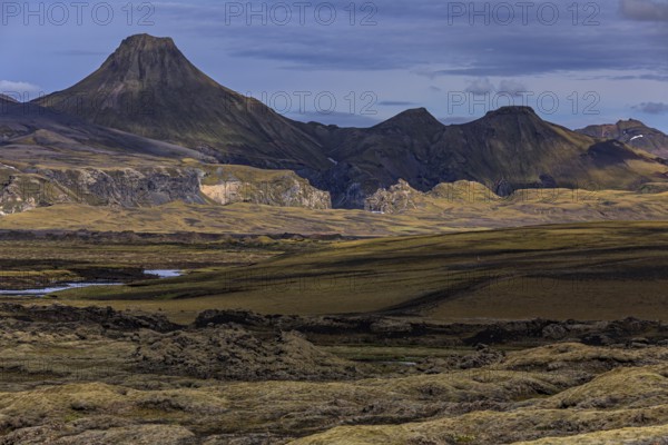 Volcanic landscape, lava, mountainous, river, summer, sunny, cloudy, highland, Laki, Lakagigar, Iceland, Europe