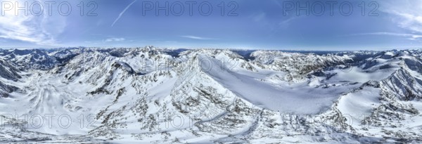 Cevedale summit, Alpine panorama, Aerial view, Snow-covered mountain landscape, Ortler group, Trento, Italy, Europe