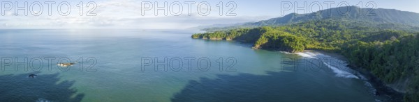 Aerial view, ocean and coast with rainforest, Playa Ventanas, Puntarenas province, Costa Rica, Central America