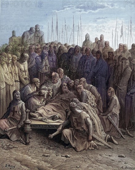 Death of Baldwin I. Latin King of Jerusalem 1188, Historical, digitally restored reproduction from a 19th century original, Record date not stated