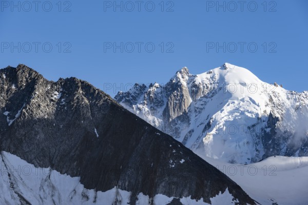 Summit of the Aiguille Verte, High alpine mountain landscape with glacier and mountain peak, Chamonix, Haute-Savoie, France, Europe