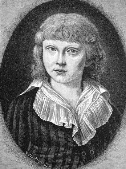 Johann Ludwig Uhland, 26 April 1787, 13 November 1862, a German poet, literary scholar, jurist and politician, here at the age of seven, Historical, digital reproduction of an original from the 19th century