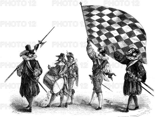 Group of piece shooting in Nuremberg, Germany, 1592, popular entertainment in the 16th and 17th centuries, historical, digital reproduction of an original from the 19th century, Europe