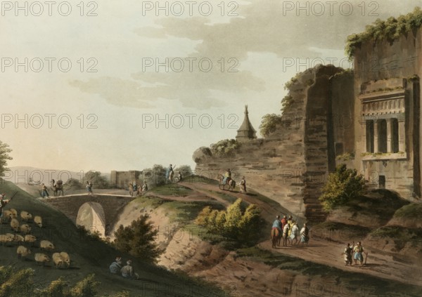 Historical Palestine, Bridge over the Kedron stream, Historical, digitally restored reproduction from an early 19th century original, date unknown