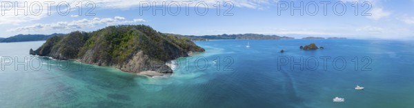 Aerial view, tropical island in the turquoise ocean, Tortuga Island, Puntarenas, Costa Rica, Central America