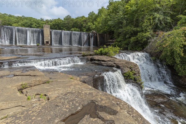 A. A. Miller dam and the upper section of Desoto Falls on the Little River at Desoto State park near Mentone, Alabama
