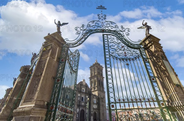 Mexico, Puebla Cathedral on the central Zocalo plaza in historic city center, Central America