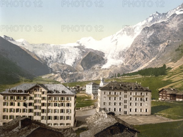Hotels in Saas-Fee, Gemeinde im Kanton Wallis, Schweiz / Saas Fee, the hotels, Valais, Alps of, Switzerland, Historic, digitally restored reproduction from a 19th century original, Record date not stated, Europe