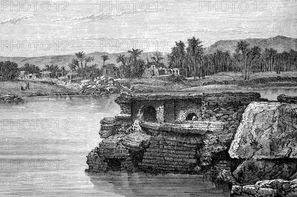 View of Aswan in Egypt, seen from the island of Elephantine, 1880, Historical, digital reproduction of an original from the 19th century