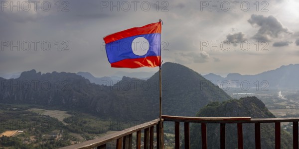 Panorama of Vang Vieng and the Kart landscape from Pha Ngern View Point, Vientiane Province, Laos, Asia