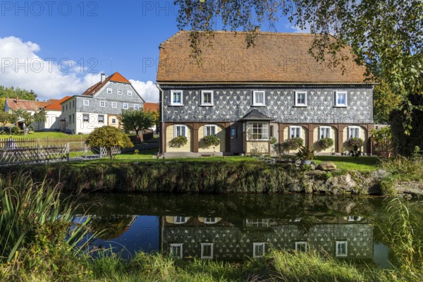 Half-timbered house in Obercunnersdorf, Oberlausitzer Bergland, Saxony, Germany, Europe
