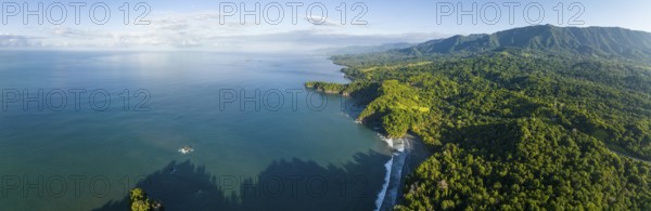 Aerial view, ocean and coast with rainforest, Playa Ventanas, Puntarenas province, Costa Rica, Central America