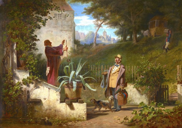 Die Jugendfreunde, Painting by Carl Spitzweg, Historic, digitally restored reproduction from a 19th century original, Record date not stated