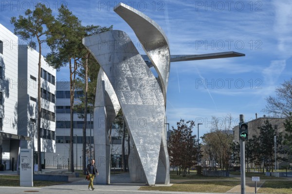 Artwork The Wings by Daniel Liebeskind, in front of the reception building of the Siemens Campus, Erlangen, Middle Franconia, Bavaria, Germany, Europe