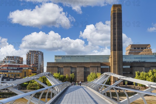 Millennium Bridge over the Thames and Modern Tate Gallery, London, England, Great Britain