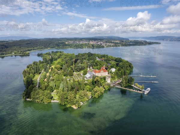 Aerial view of the island of Mainau in Lake Constance, district of Constance, Baden-Württemberg, Germany, Europe