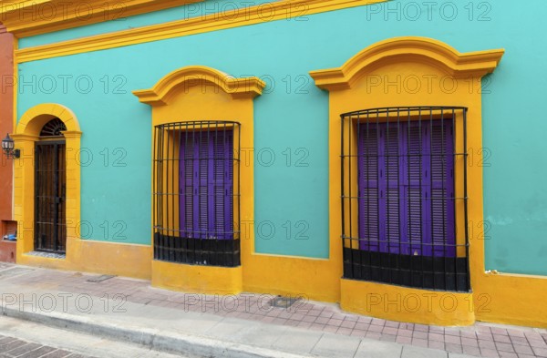 Mexico, Mazatlan, Colorful old city streets in historic city center near El Malecon and ocean shore, Central America
