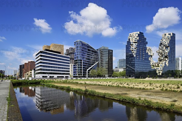 Skyline with office buildings NautaDutilh, Symphony, towers, Symphony torens, ABN AMRO Bank, The Valley, Zuidas financial district, Amsterdam, North Holland, Netherlands