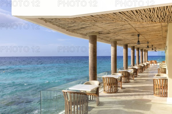 Mexico, Cozumel beach cafes and restaurants with scenic ocean views and national food and drinks, Central America