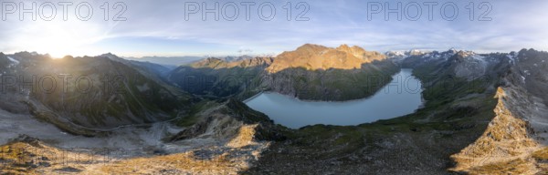 Alpine panorama at Lac de Dix, sunset in the mountains, reservoir, Valais Alps, Valais, Switzerland, Europe
