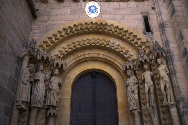 Zigzag band in the Adam's Portal, Bamberg Cathedral of St Peter and St George, Bamberg, Upper Franconia, Bavaria, Germany, Europe