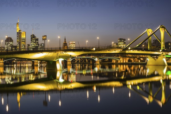 Skyline, Flößerbrücke, banking district, Frankfurt am Main, Hesse, Germany, Europe