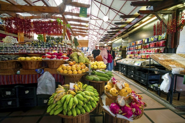 Fruit and vegetables, Mercado dos Lavradores market hall, interior view, Funchal, Madeira, Portugal, Europe