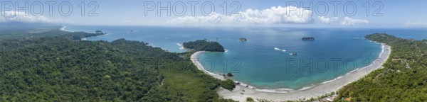 Aerial view, coast and rainforest, Corrohoe Bay and Playa Espadilla, Manuel Antonio National Park, Puntarenas, Quepos, Costa Rica, Central America
