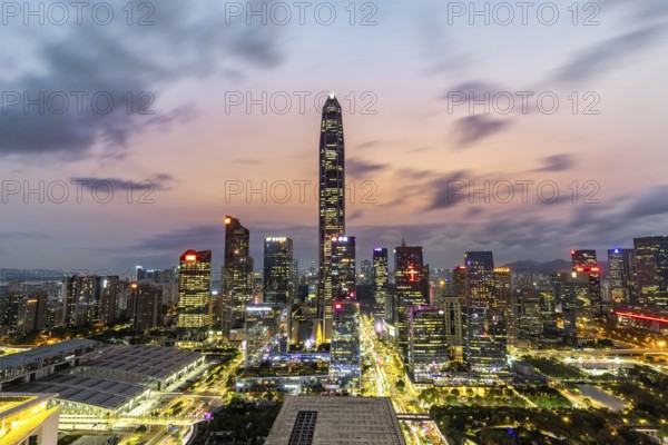 Shenzhen skyline with skyscrapers city centre downtown in the evening in Shenzhen, China, Asia