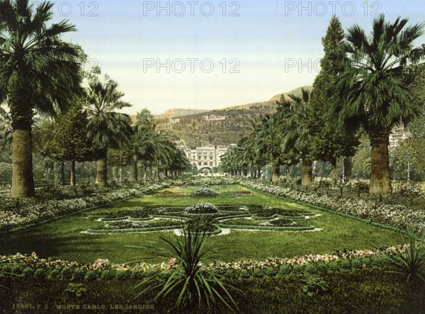 Entrance to the casino, the gardens, Monte Carlo, Monaco, Riviera, c. 1895, Historic, digitally restored reproduction from a 19th century original, Record date not stated, Europe