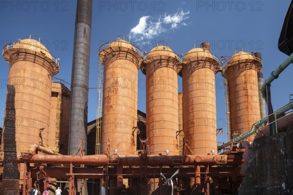 Birmingham, Alabama - Hot blast stoves at the Sloss Furnaces National Historic Landmark. The furnaces made pig iron from 1882 to 1971. The facility is now open to the public