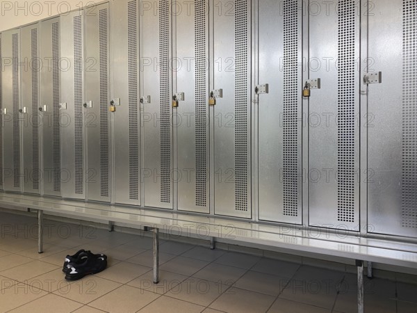 Interior photo, locker, changing room, changing cubicle, clothes lockers, sports shoes, Stuttgart, Baden-Württemberg, Germany, Europe