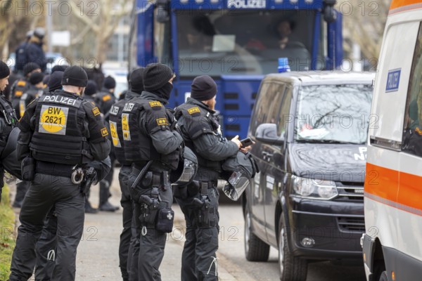 Football 3rd division, 2024/25 season, matchday 24: Waldhof Mannheim vs Hansa Rostock***Massive police deployment at the high-risk match