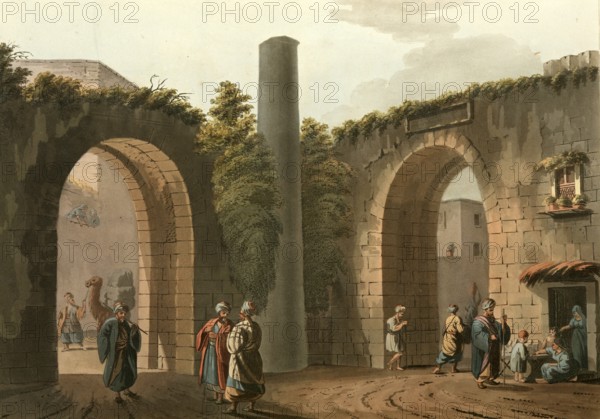Historical Palestine, Column to which the judgement of our Saviour was attached, Historical, digitally restored reproduction from an early 19th century original, date unknown