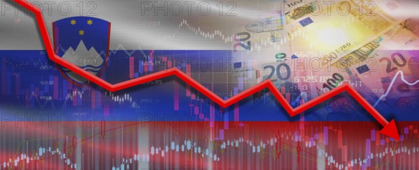Slovenia financial crisis on economic graph. Financial fall of Slovenia on economy market