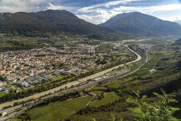 View of Trento and the Trentino mountain landscape from the Sardagna district, Trento, Trentino, Italy, Europe