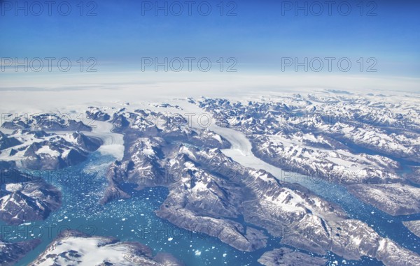 Aerial view of scenic Greenland Glaciers and icebergs