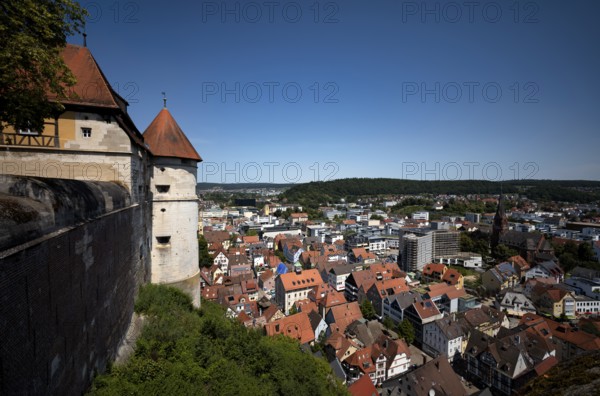 View from the Hellenstein Castle fortress to the old town centre, Heidenheim an der Brenz, Baden-Württemberg, Germany, Europe