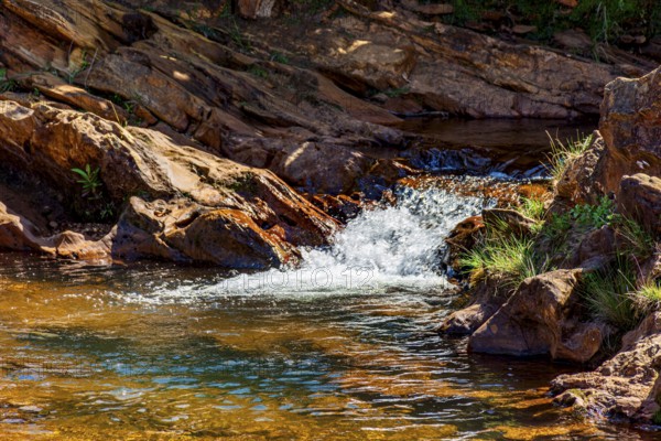 Small waterfall and stream in the state of Minas Gerais, Brazil, Minas Gerais, Brazil, South America