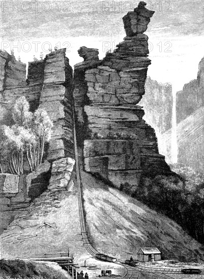 Scenic railway at coal mine, coal mine, in Katoomba, New South Wales, Australia, in 1889, Historical, digital reproduction of an original 19th century artwork, Oceania