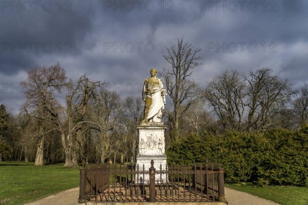 Statue of the founder Prince Wilhelm Malte I in Putbus Castle Park, Ruegen Island, Mecklenburg-Western Pomerania, Germany, Europe