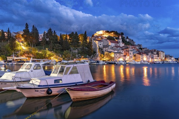 City view of Sibenik at dusk, Croatia, Europe
