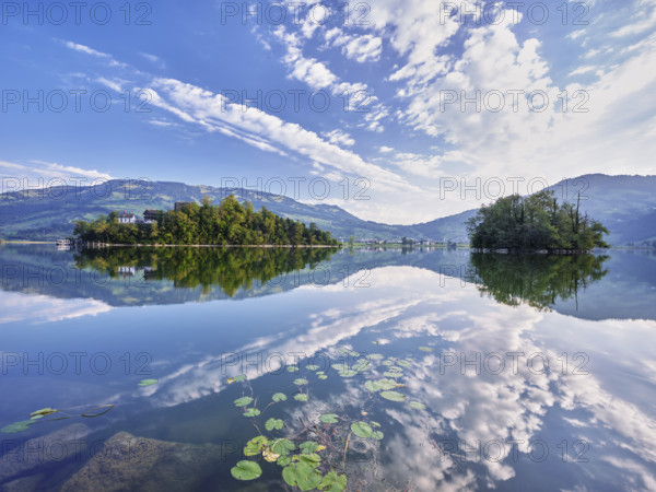 Lake Lauerz with Schwanau Island, Lauerz, Canton Schwyz, Switzerland, Europe